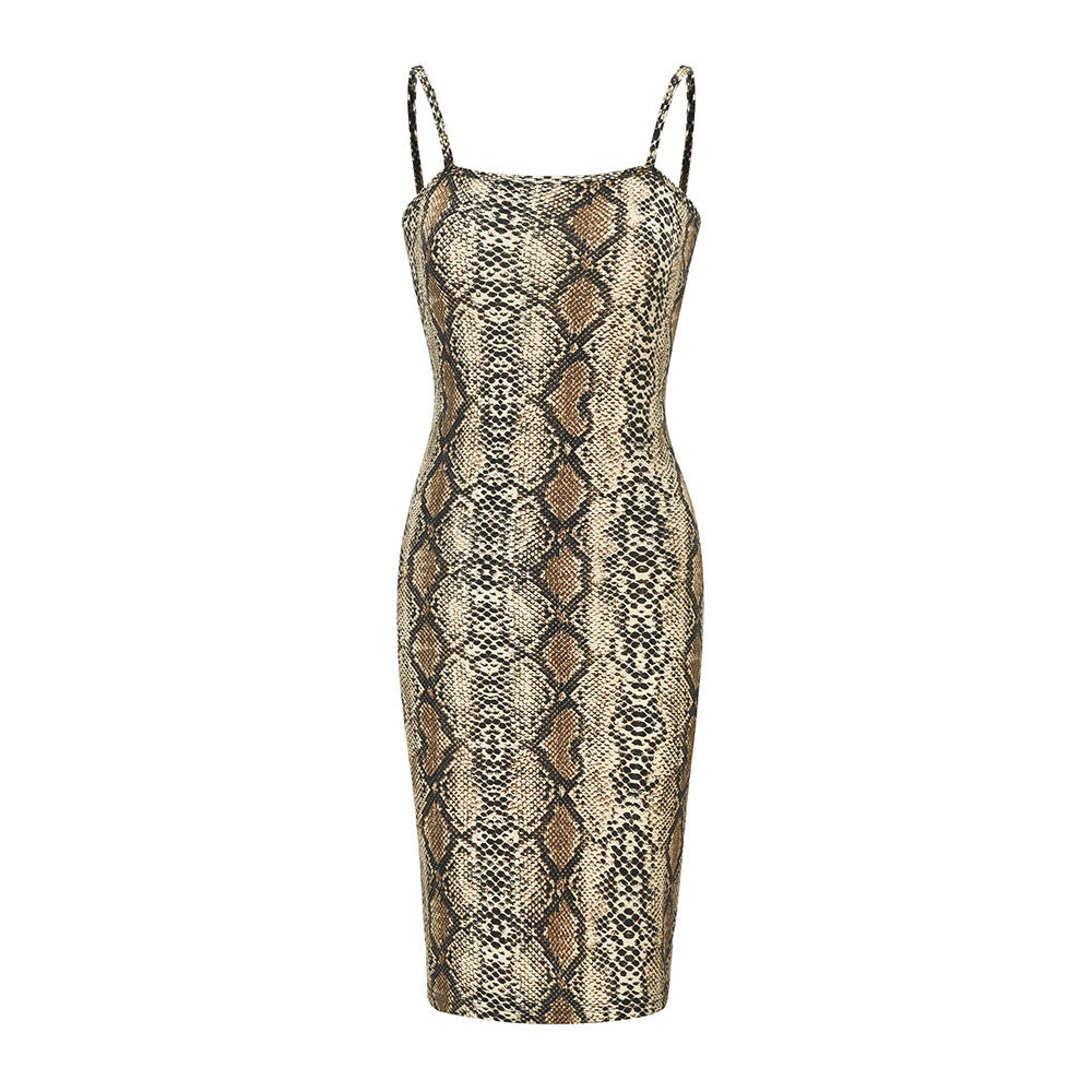 Leopard Snake Print Suspender Sleeveless Dress