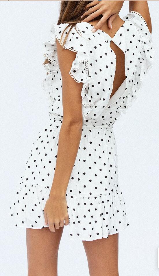 Polka Dot V-neck Ruffle Lace Dress