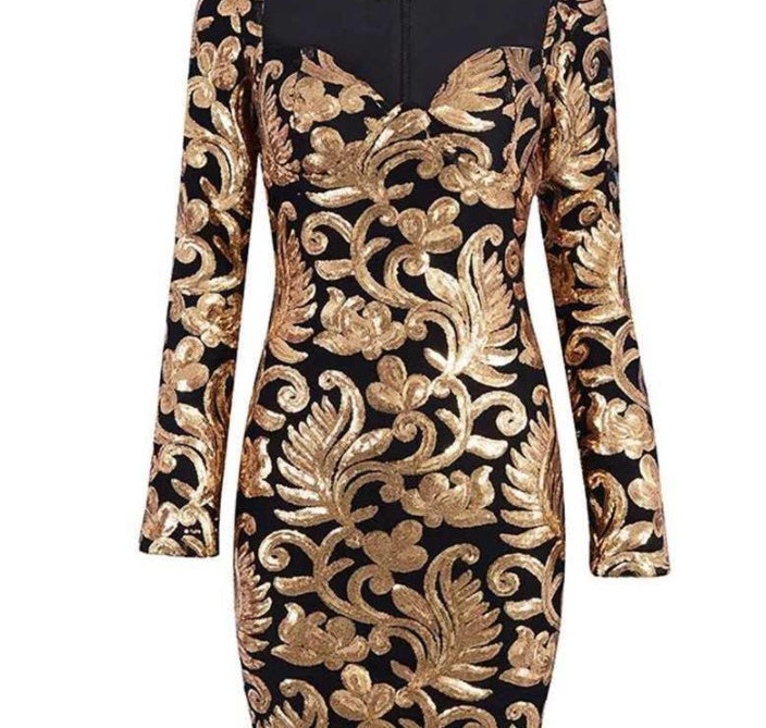 Paillettenbesetztes Kleid mit tiefem V-Ausschnitt