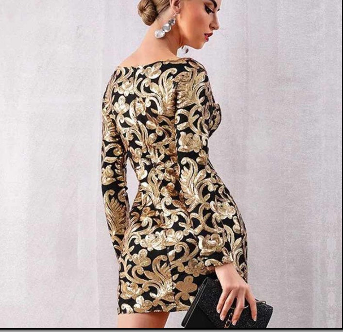 Paillettenbesetztes Kleid mit tiefem V-Ausschnitt