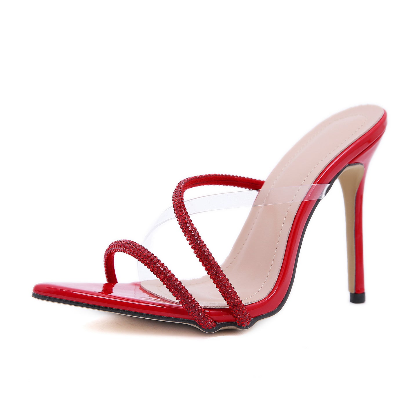 Pointed Toe Rhinestone Thin High Heels Sandals