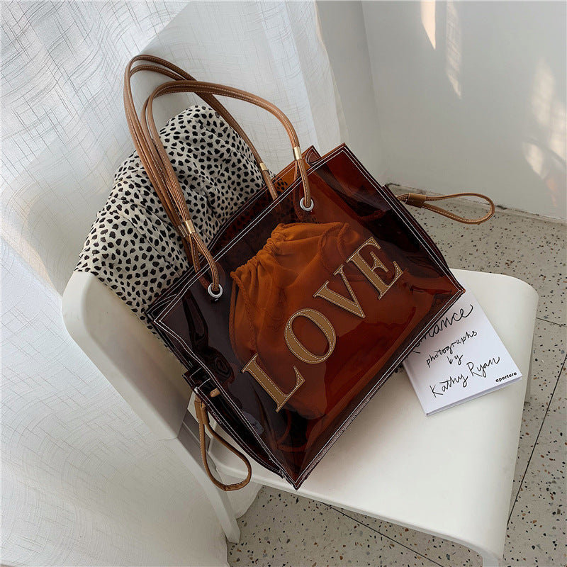 Love Print Tote Transparent Large Bag