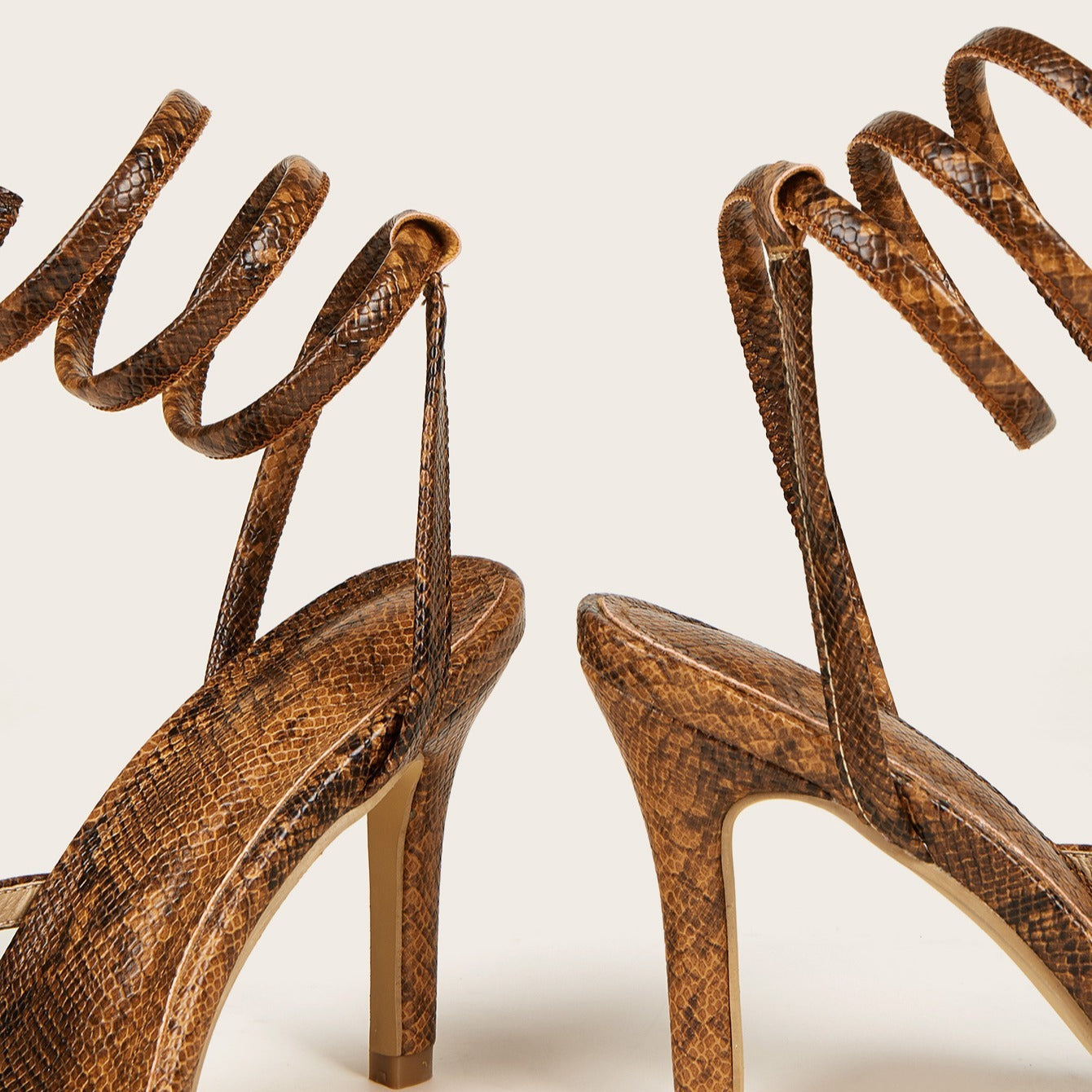 Snake Print Snake Wrap High Heel Sandals