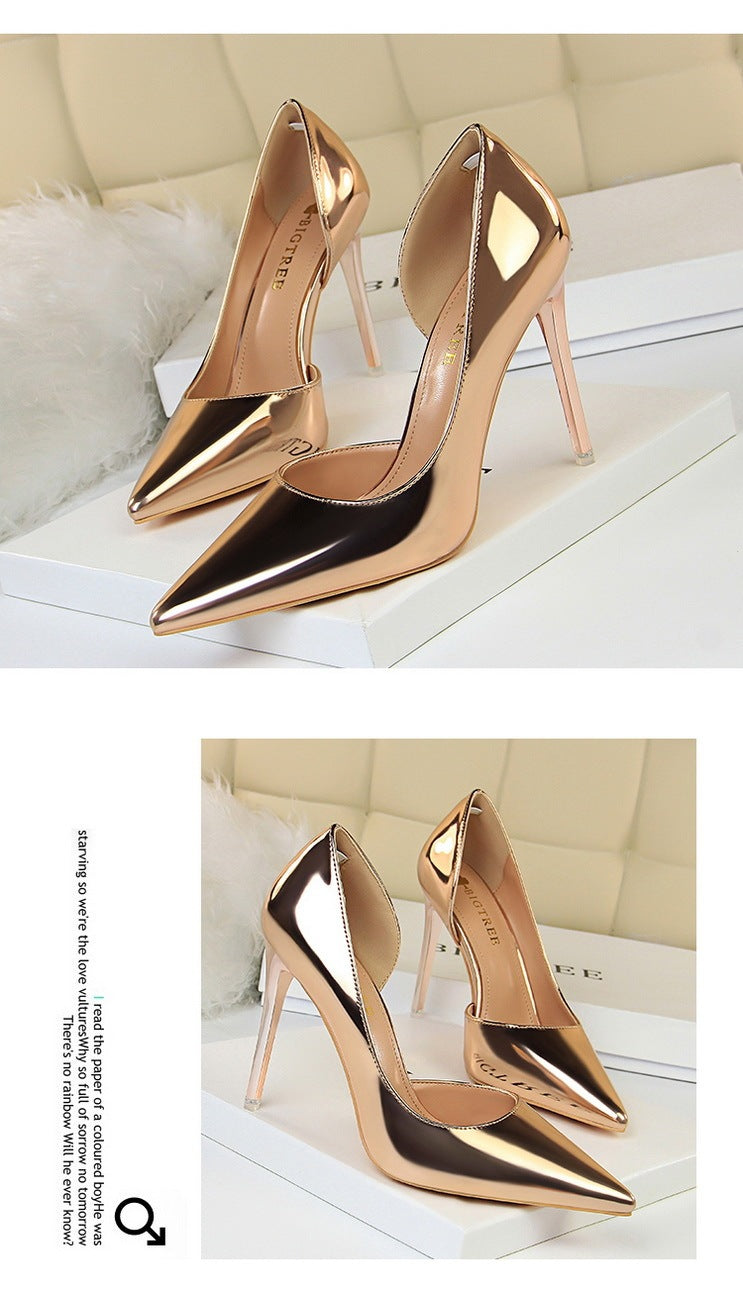 Metallic Hollow High Heel Shoes - Arabella's Couture