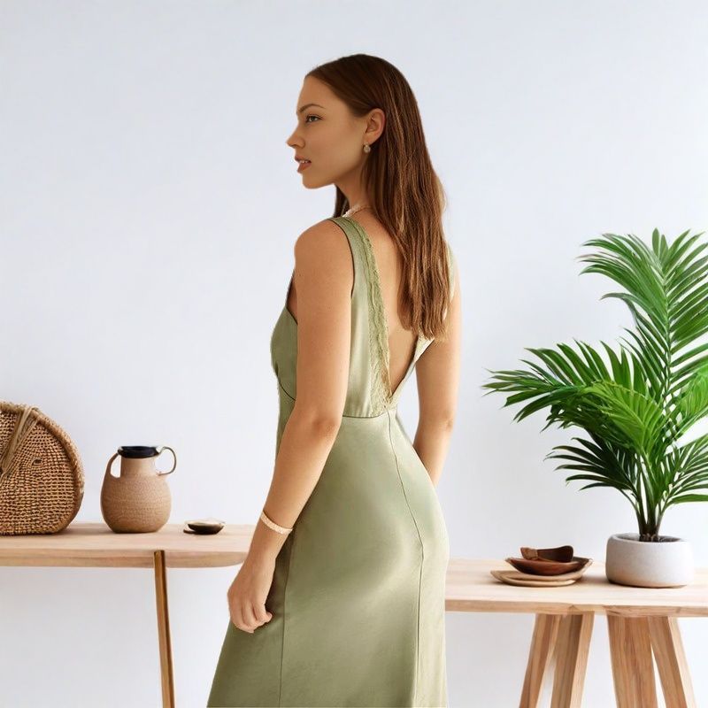 Deep V-neck Lace Backless Maxi Dress