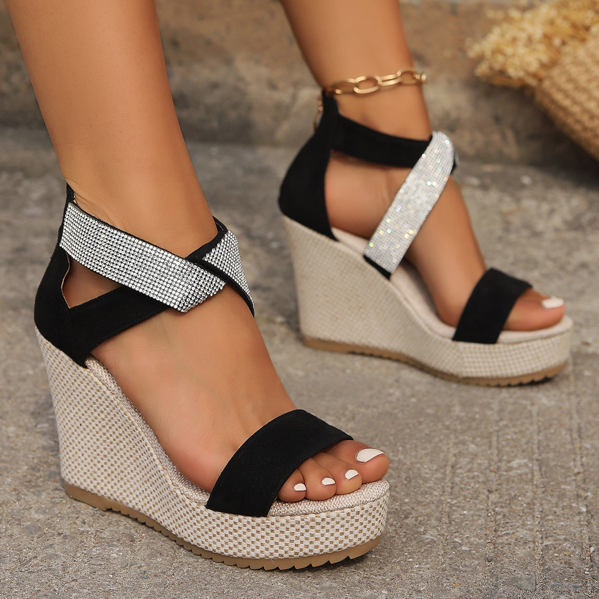 Rhinestone Wedge Platform Shoes