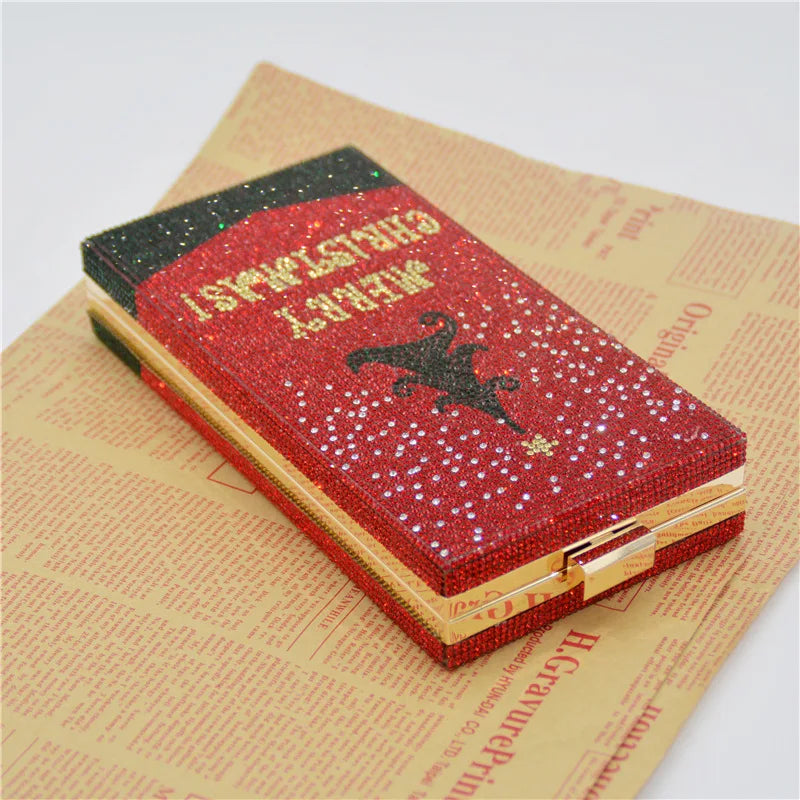 Merry Christmas Print Rhinestone Crystal Long Chain Handbag