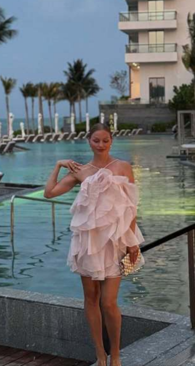 3D Flower Halter-neck Suspender Short Dress