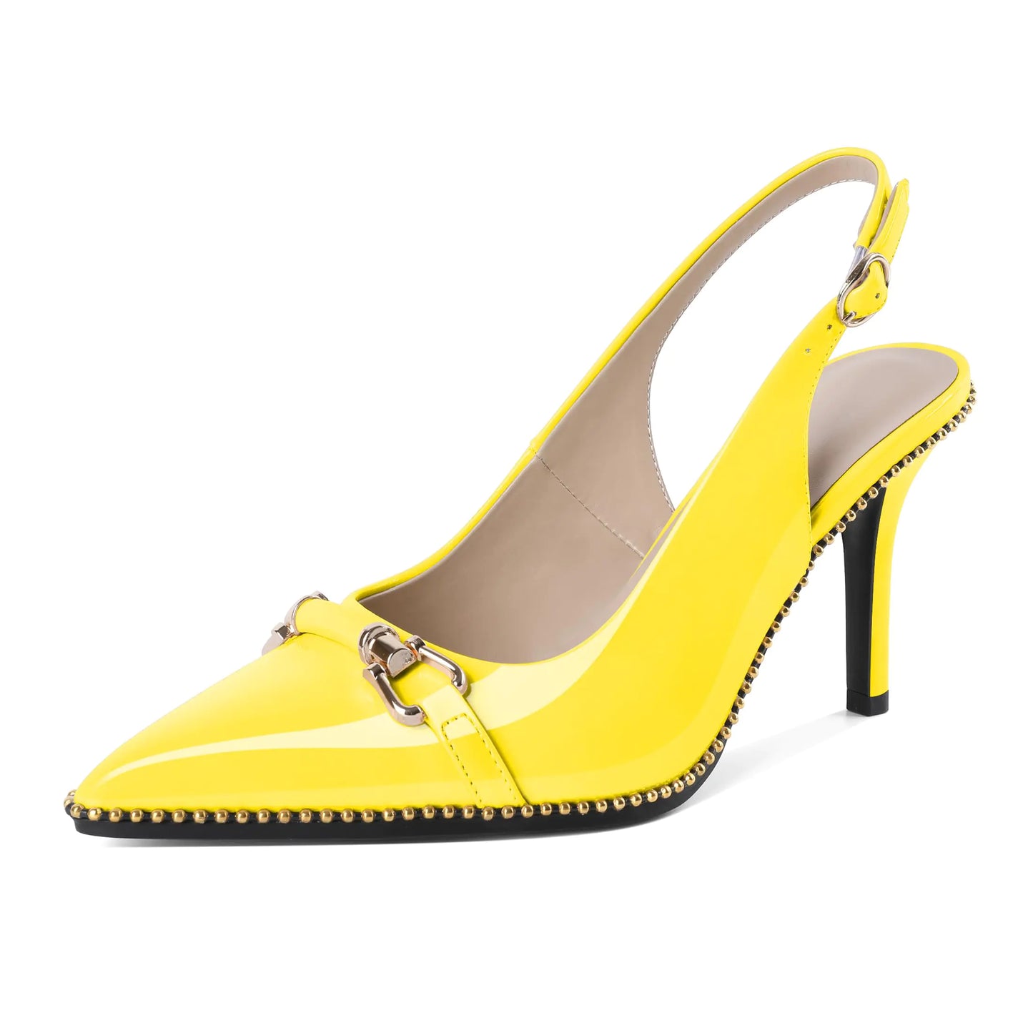 Yellow Gold Beaded Pointed Toe Slingback Stiletto Shoes