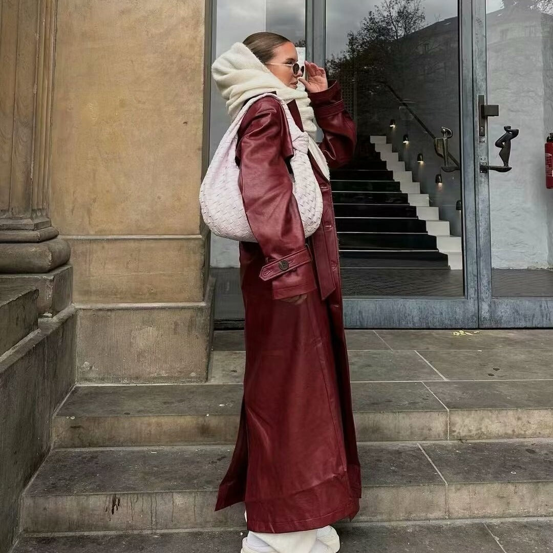 Trench PU Leather Long Coat