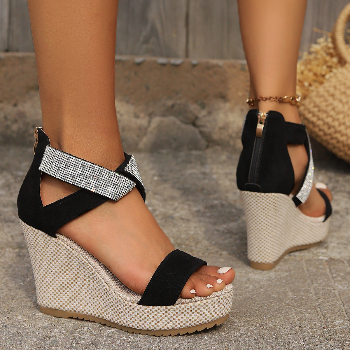 Rhinestone Wedge Platform Shoes