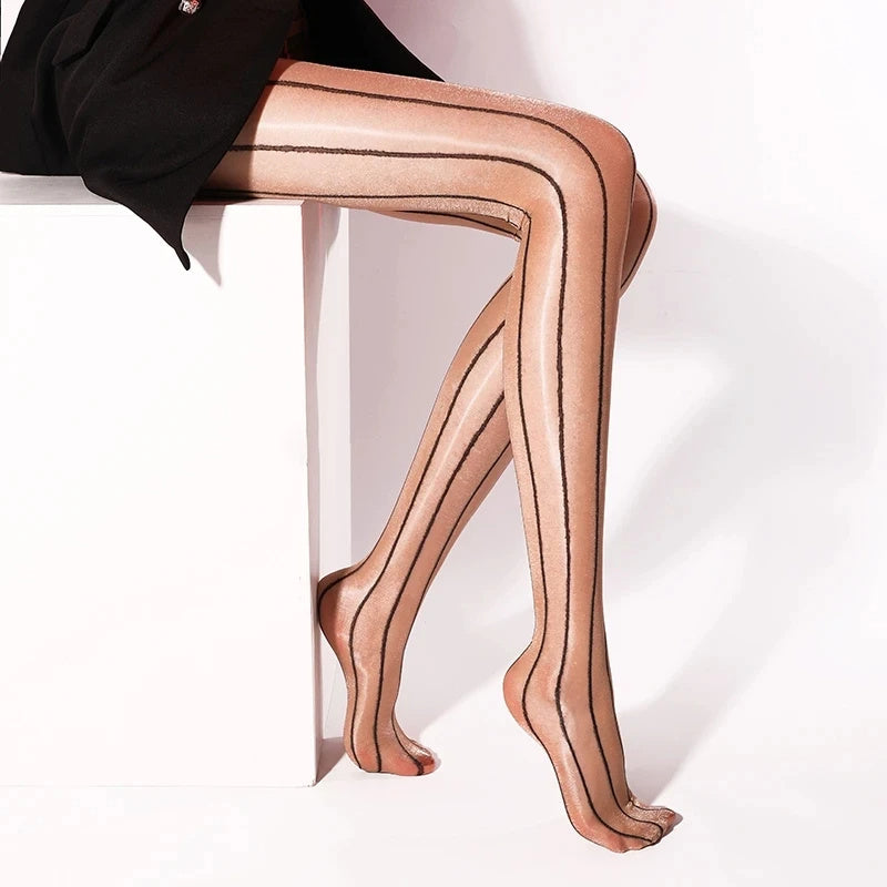 Vertical Stripes Shiny Silky Pantyhose Tights