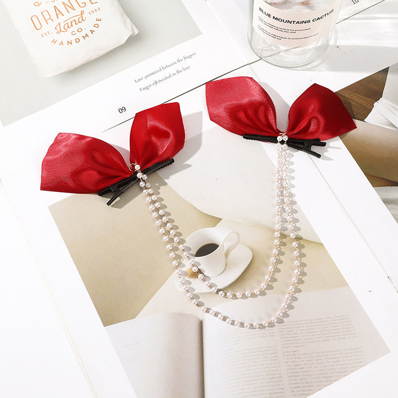 Bow Pearl Fringe Hair Clip