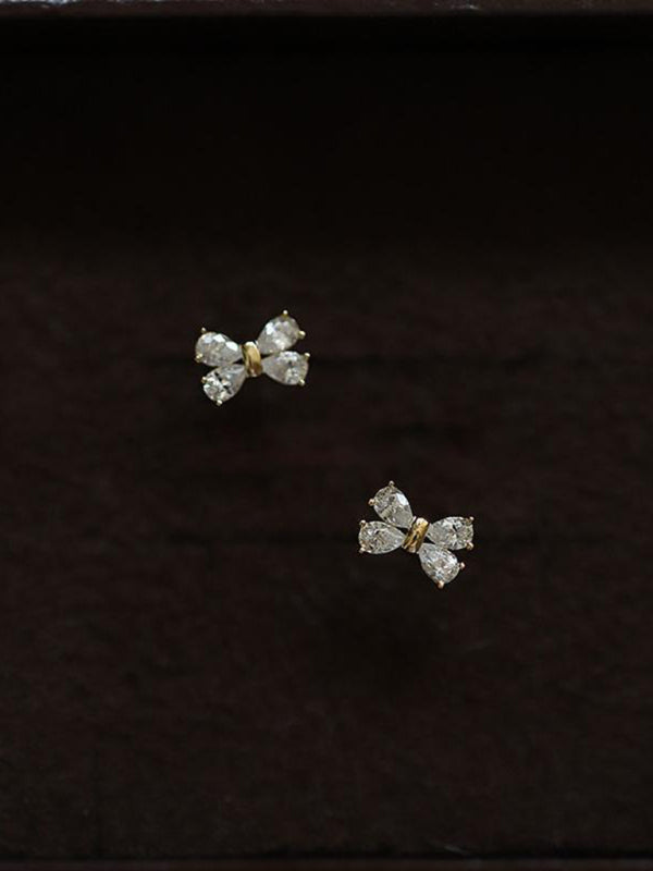 Aretes con lazo de diamantes chapados en oro de 14 k