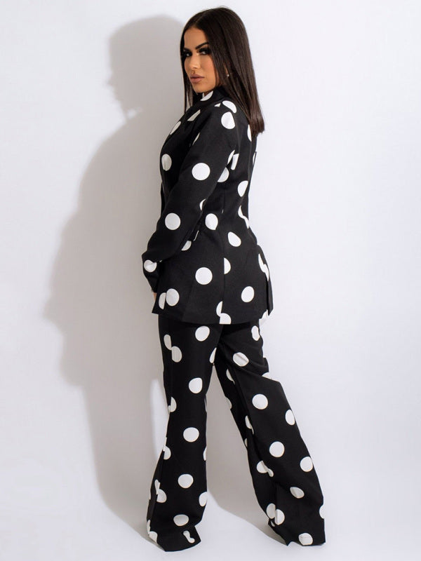 Polka Dot Blazer and Pants Two-piece Suit