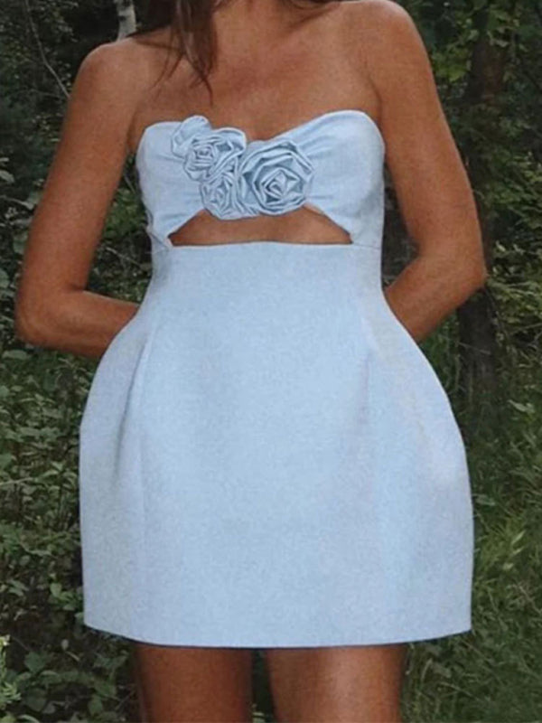 3D Flower Decorated Tube Top Mini Dress - Arabella's Couture