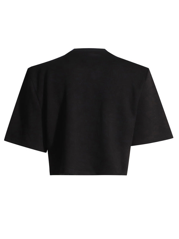 Diamond Sequined Bow Short-sleeved Top - Arabella's Couture