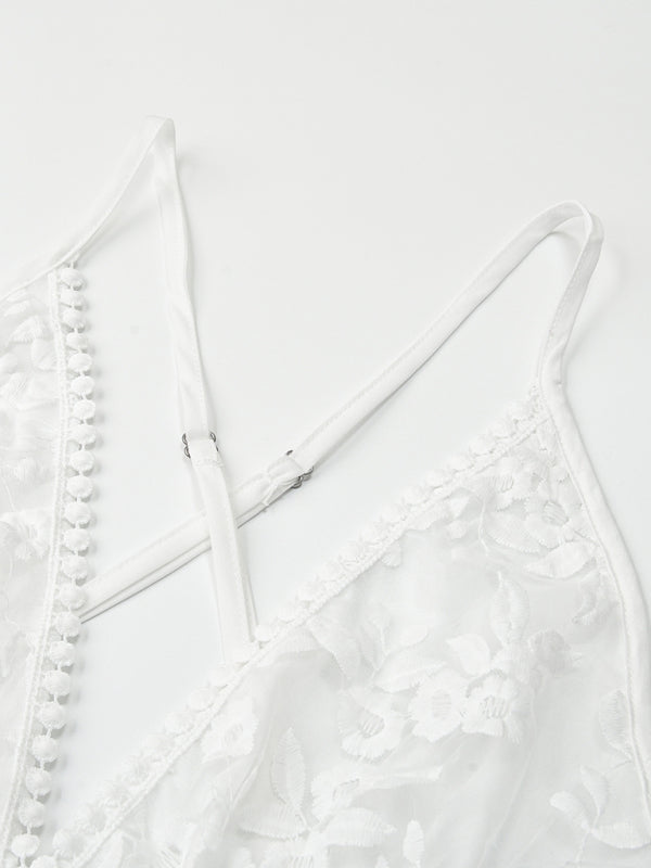 Deep V-neck Backless Lace Dress - Arabella's Couture