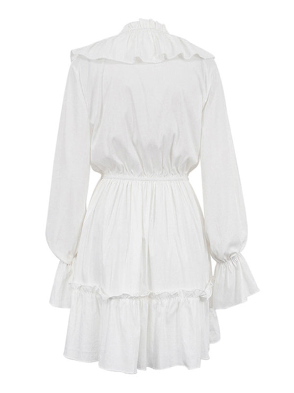 V-neck Smocked Ruffled Dress - Arabella's Couture