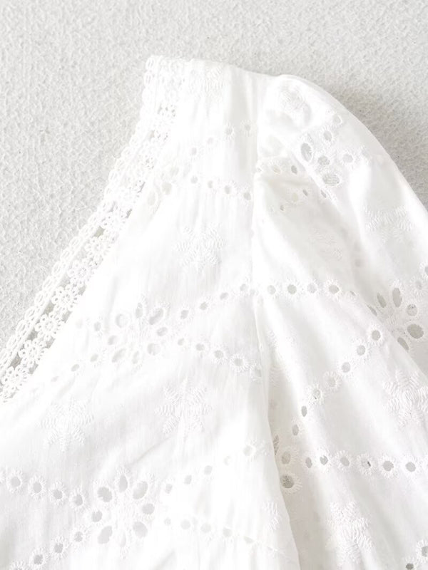 V-neck Lace Hollow-waist Long-sleeve Dress