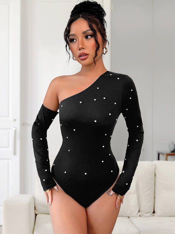 One-shoulder Sequin Long Sleeve Bodysuit