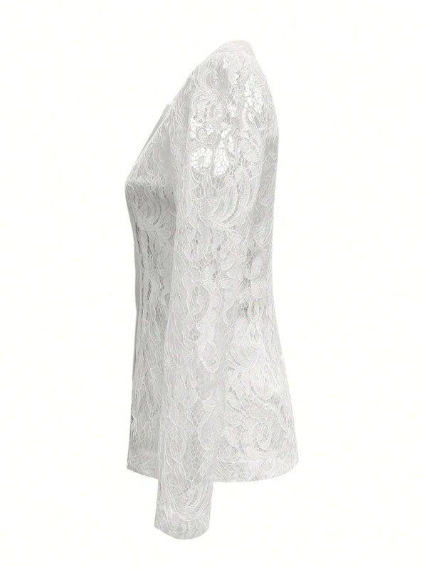 Lace Hollow Lapel Collar Blazer