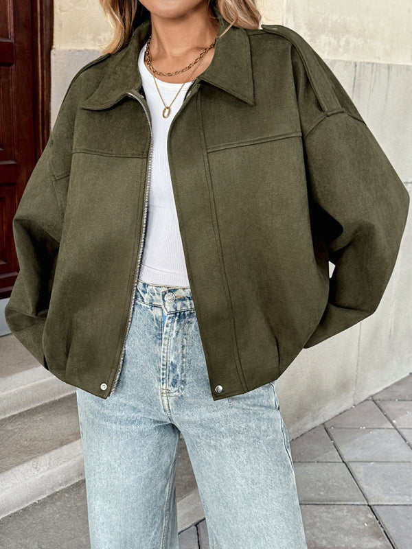 Lapel Collar Bomber Short Jacket