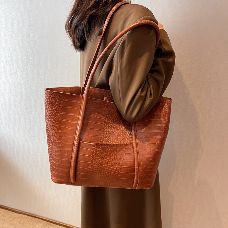 Snake Print Retro Large Commuter Tote Handbag