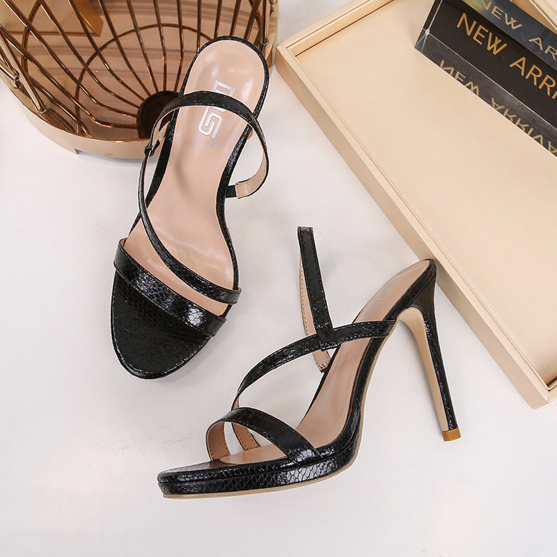 Metallic Snake Print High Heel Sandals