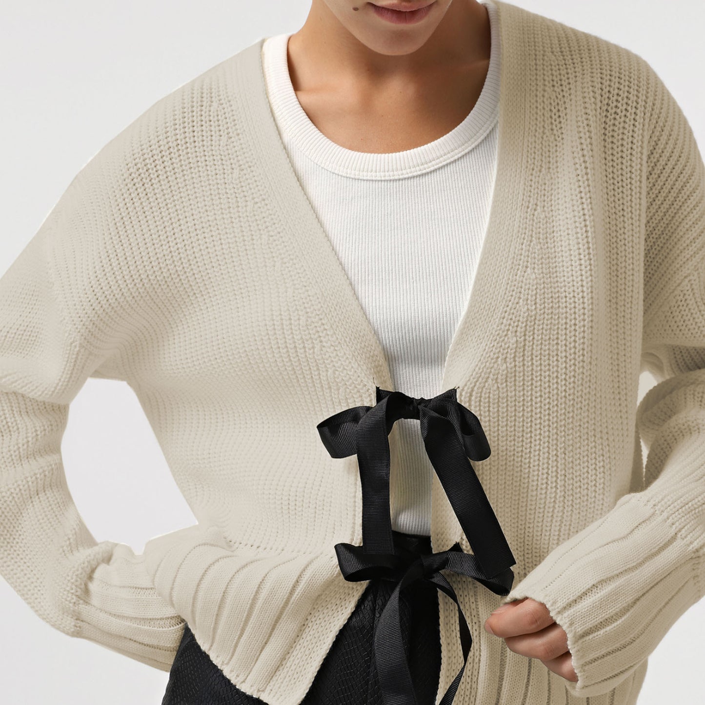 French-style Bow Sweater Cardigan