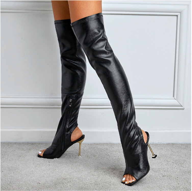 Square Toe Cutout Over-the-knee Side Zip Boots