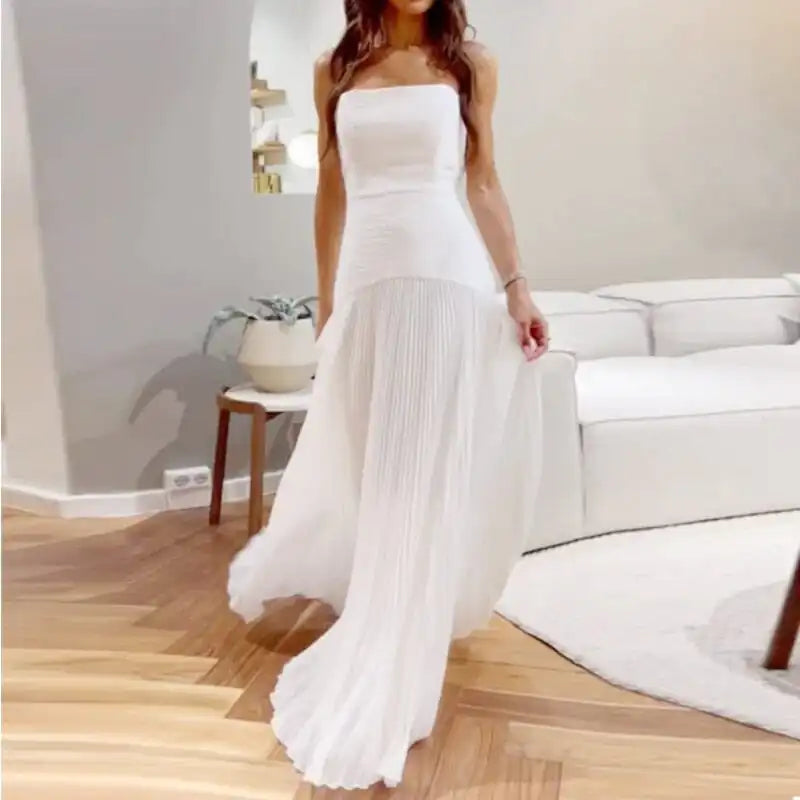 Pleated Strapless Maxi Dress