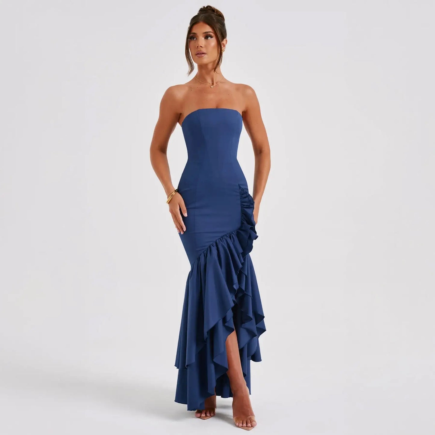 Strapless Ruffle Maxi Dress