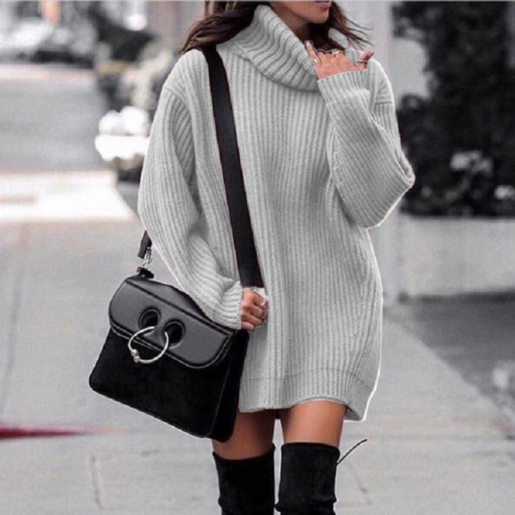 Knit Roller-neck Thick Large Sweater Dress