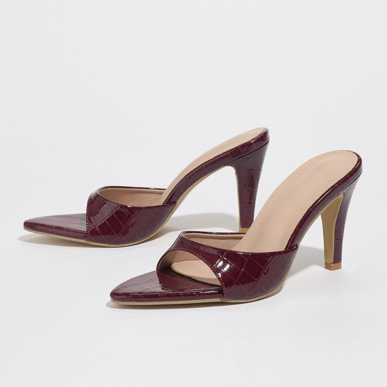 Wine-red Pointed Toe Stiletto Heels