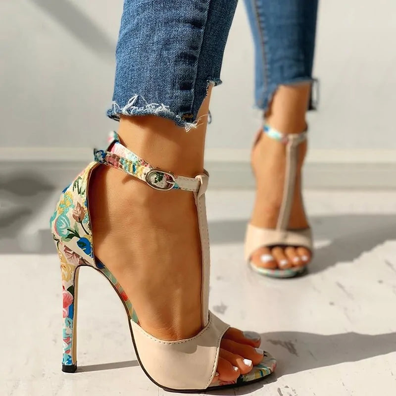 Floral Print High Heel Shoes