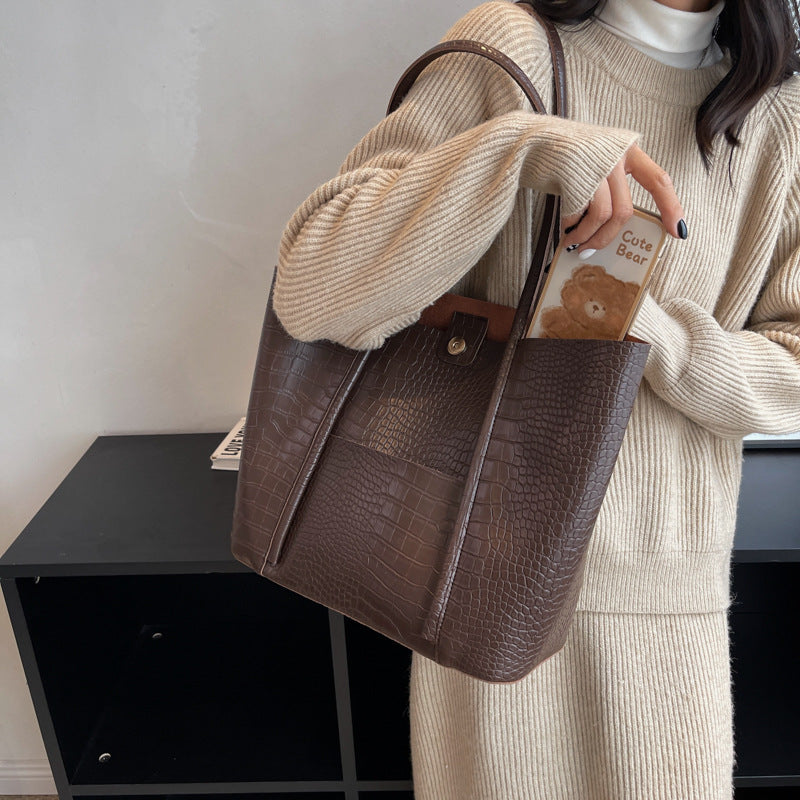 Snake Print Retro Large Commuter Tote Handbag