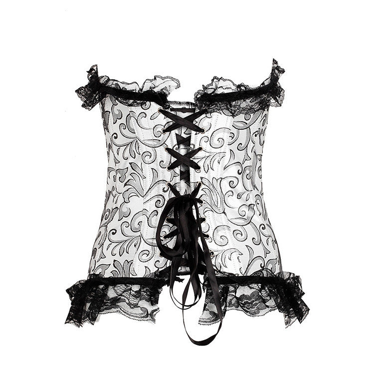 Black Lace Silver Embroidered Floral Bodice