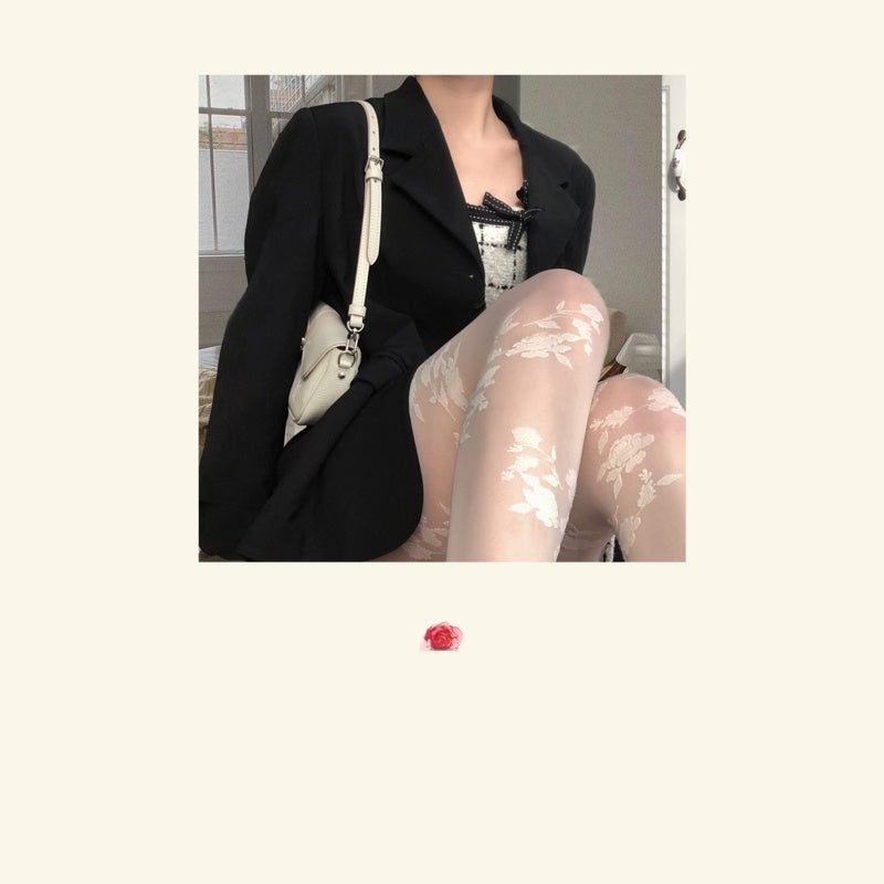 Vintage Rose Print Lace Pantyhose Tights