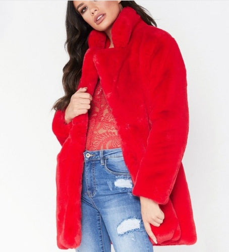 Faux Fur Thick Long Sleeve Coat