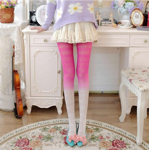 Gradient Colour Hollow Anti-hook Silk Jacquard Pantyhose Lace Tights