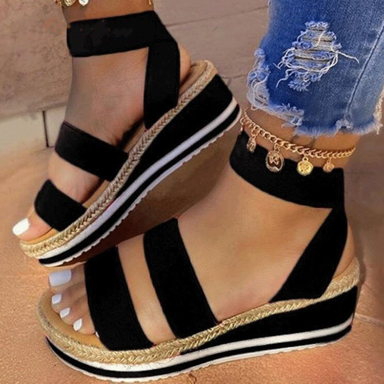 Sandalias de cuña de tacón bajo con bloques de color