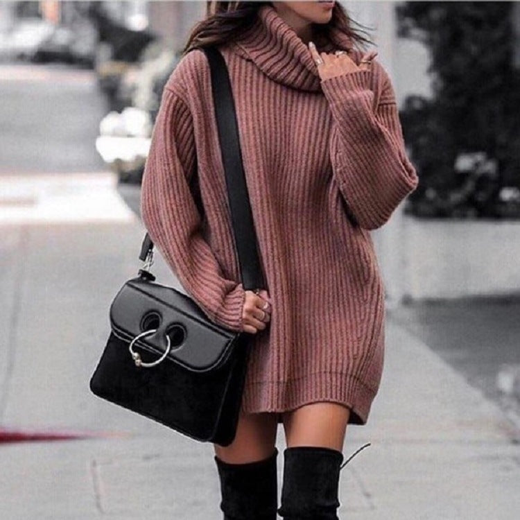 Knit Roller-neck Thick Large Sweater Dress
