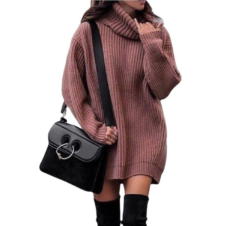 Knit Roller-neck Thick Large Sweater Dress