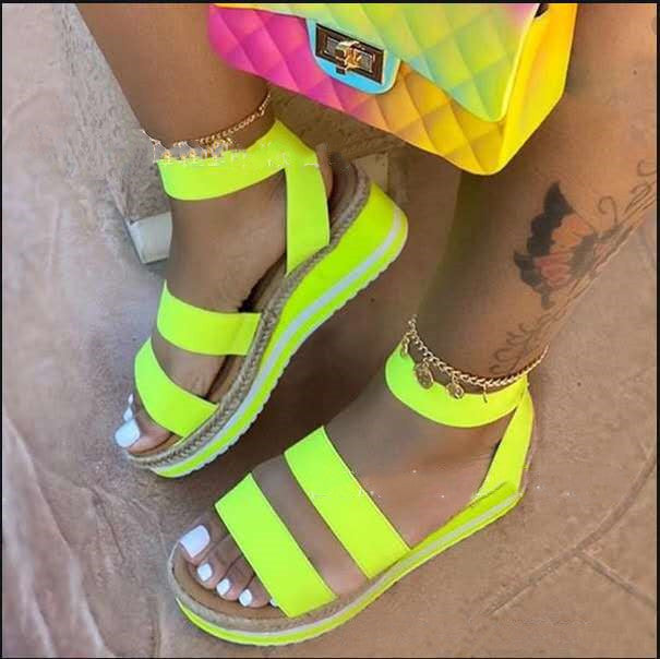 Colorblock Low Heel Wedge Sandals