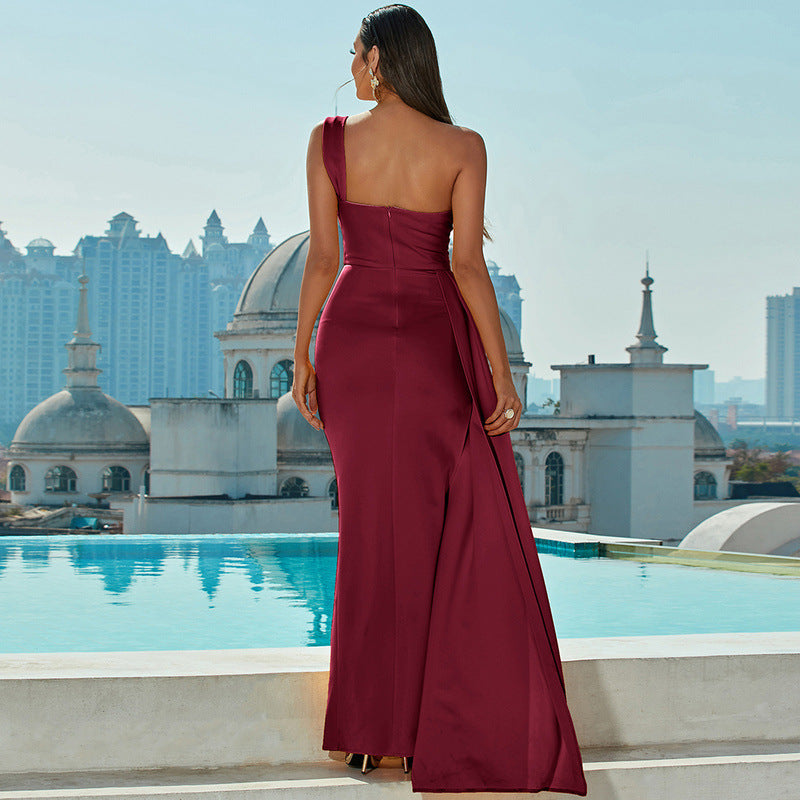 One-shoulder Slit Maxi Dress