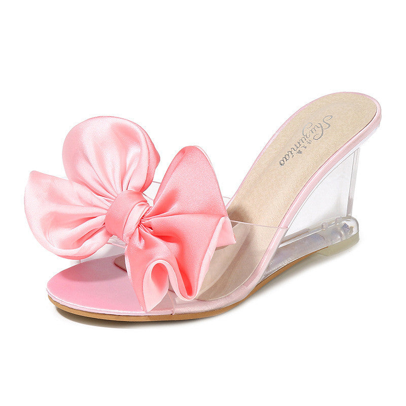 Large Bow Transparent Heel Wedge Sandals