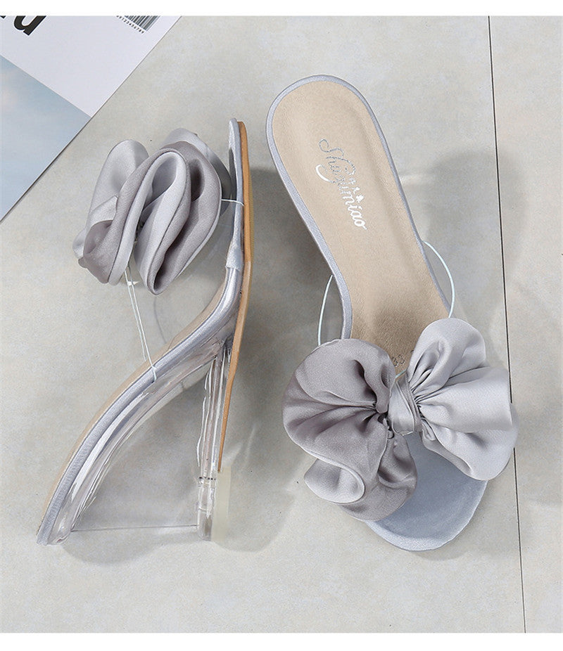 Large Bow Transparent Heel Wedge Sandals