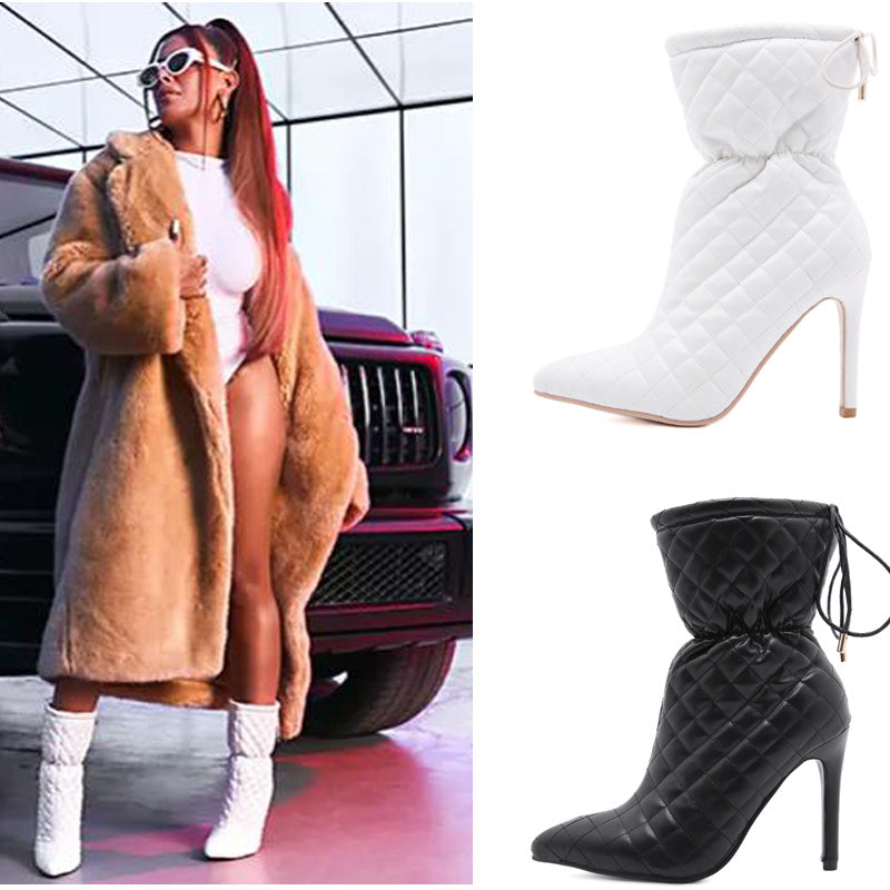 Quilted Pointed Toe Stiletto Boots