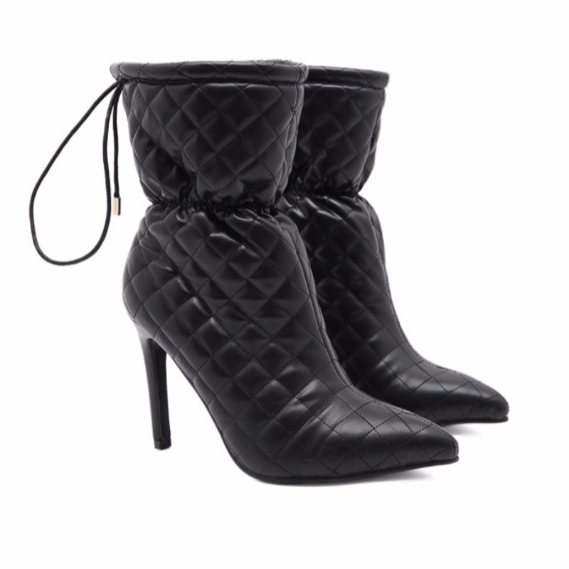 Quilted Pointed Toe Stiletto Boots